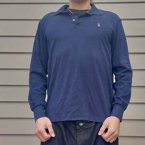 Vintage Ralph Lauren Navy Blue Long Sleeve Polo Rugby Shirt - Size L